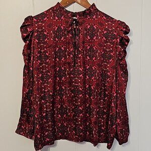 LOFT Blouse Womens Sz M Bohemian Peasant Cottage Core Silky Feeling Flowing EUC